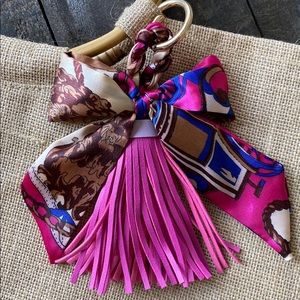NWOT Faux Leather Tassel Bow Keychain